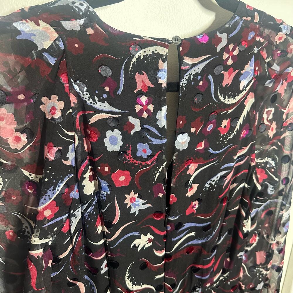 LK Bennett Women's Dr Ally Black Floral Silk Long Sleeve Dress Size 4 - Picture 7 of 12